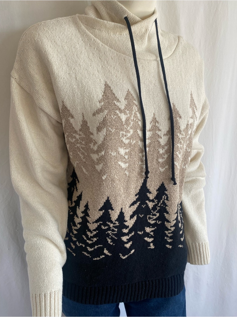 Cotton Country Forest Knit Cowl Neck Sweater Cabin Cottagecore Made in Canada - Picture 1 of 8